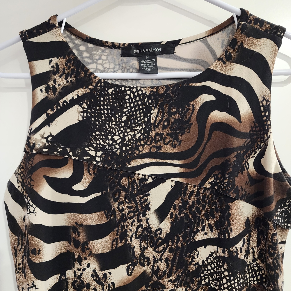 89th & Madison Animal Print Sleeveless Blouse - Black and Tan